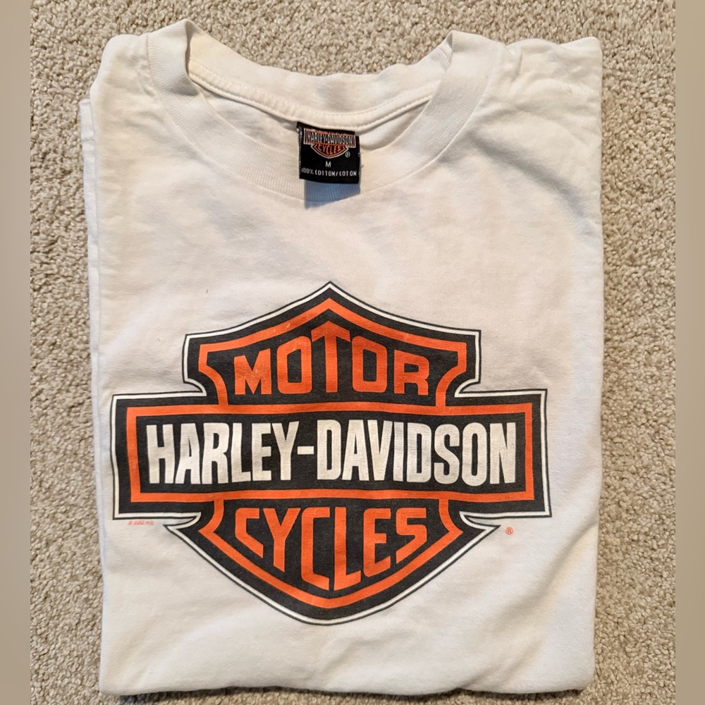 Harley-Davidson White Tee with Orange and Black Logo